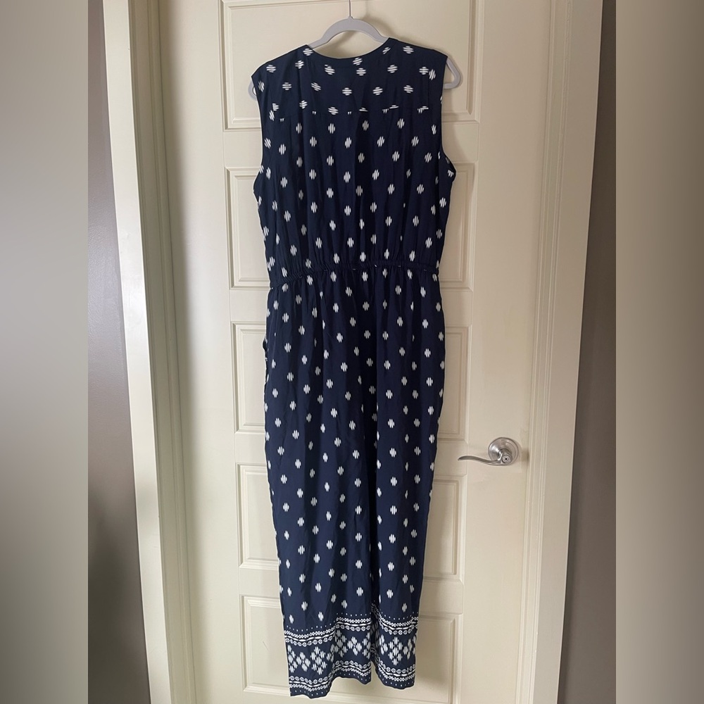 LOFT Navy and White Geometric Jumpsuit